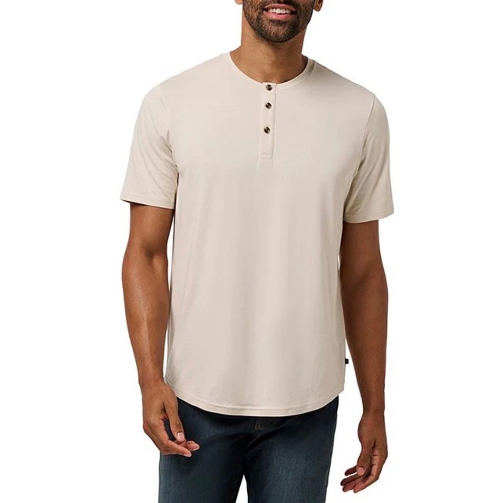 TravisMathew Mens Cloud Henley Tee Italian Sand Beige Short Sleeve XL A46329